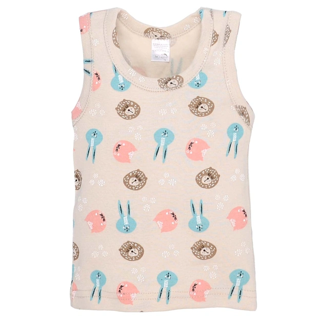 Дитяча майка для дівчинки, р.86-122 см, рібана, бежева з принтом фото Татошка