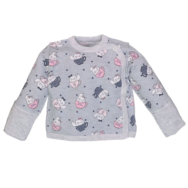 Распашонка для девочки, 50-62 см, футер 100% хлопок, серый с принтом фото Татошка