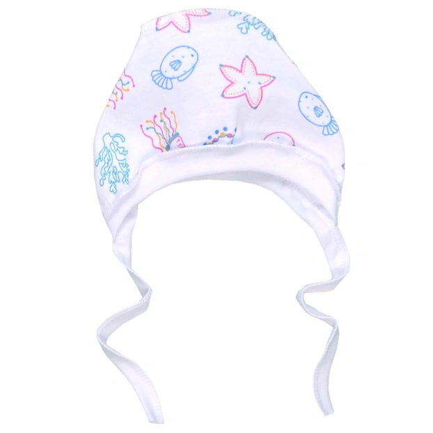 Детский чепчик для девочки, рибана, белый с принтом. фото Татошка