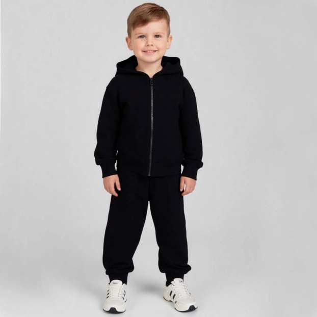 Комплект дитячий уні, р.104-146 см, петельний футер, чорний фото Татошка