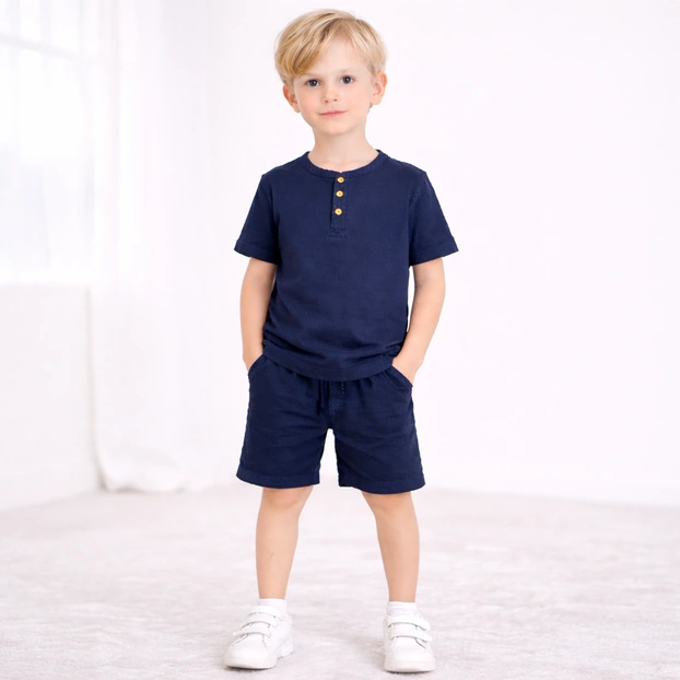 Комплект дитячий уні, р.116-134 см, муслін, синій фото Татошка