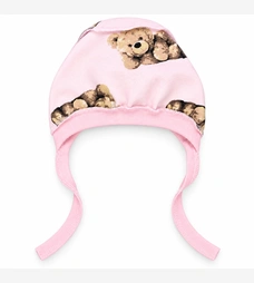 Дитячий чепчик для дівчинки р.50-56 см, футер з начісом, рожевий з принтом фото на tatoshka.ua
