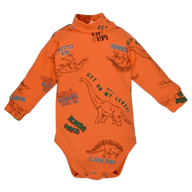 Дитяче боді-гольф з довгим рукавом для хлопчика, р.74-98 см, рібана, помаранчовий з принтом фото Татошка