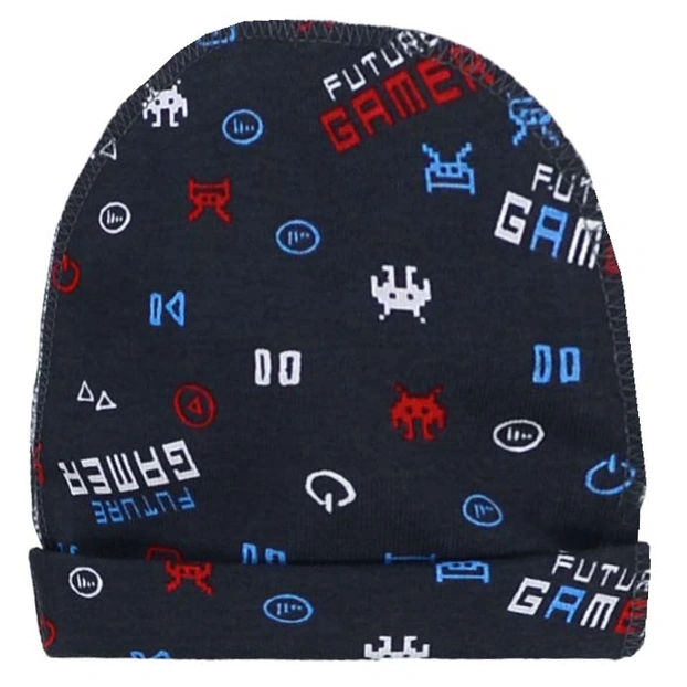 Детская шапочка, р 36-38 г, рибана, синий с принтом фото Татошка