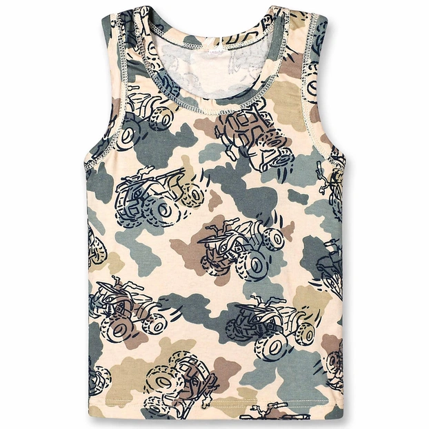 Дитяча майка для хлопчика, р.92-134 см, рібана, бежева з принтом фото Татошка