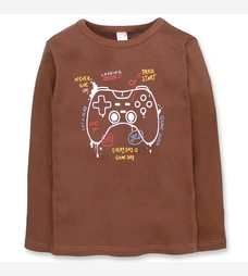 Дитячий джемпер для хлопчика, 116-134см, інтерлок, коричневий з аплікацією фото на tatoshka.ua