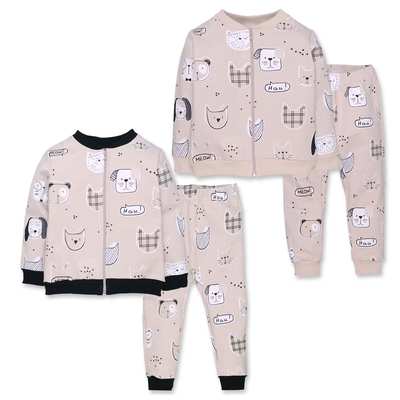 Костюм дитячий комлектом, р.80-98 см, петельний футер, бежевий з принтом