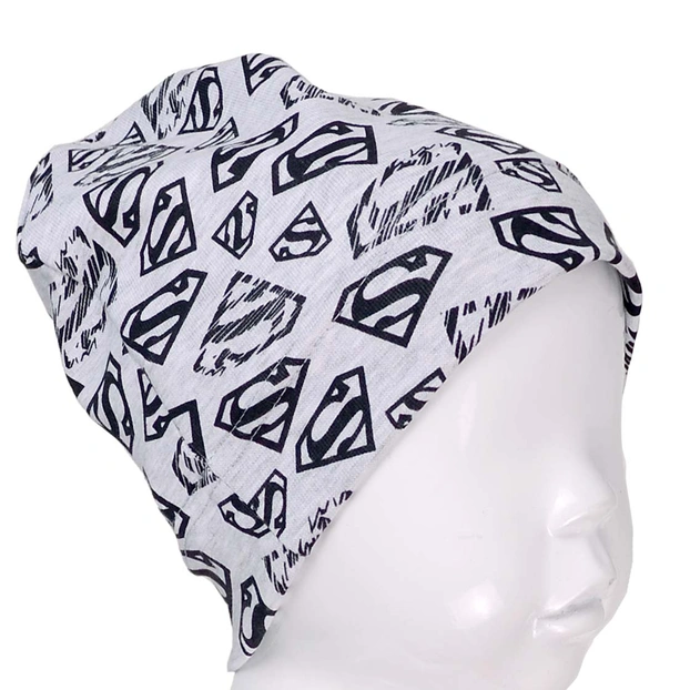 Шапочка для хлопчика, 48-50 см, рібана, сірий меланж з принтом фото Татошка