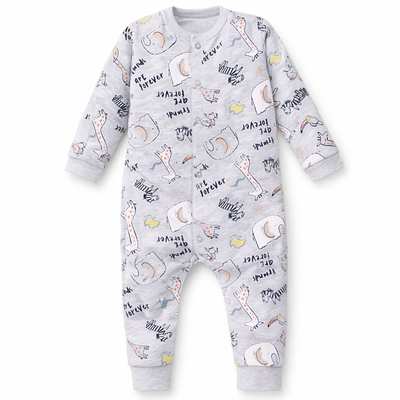 Детский комбинезон уни, р.80-86 см, кулир, серый меланж с принтом