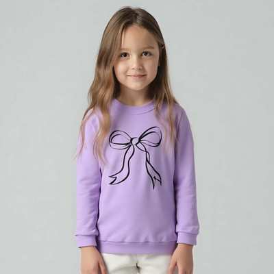 Джемпер для дівчинки, 98-134 см, футер петельний, фіолетовий з аплікацією