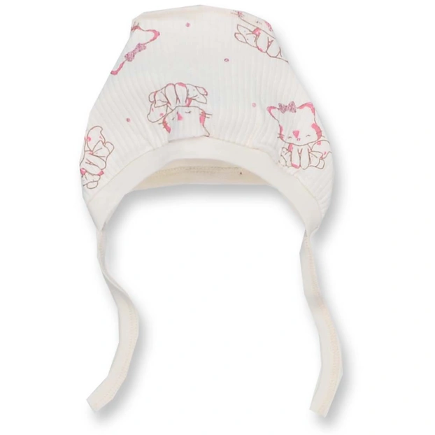 Дитячий чепчик для дівчинки, інтерлок, молочний з принтом фото Татошка
