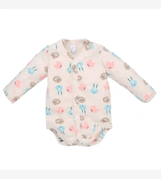 Боди для девочки, 62-74 см, интерлок 100% хлопок, бежевый с принтом. фото на tatoshka.ua