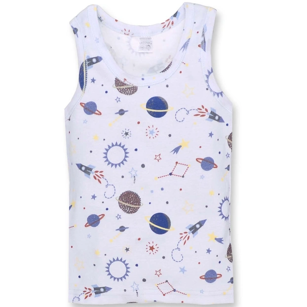 Дитяча майка для хлопчика, р.80-152 см, рібана, блакитний з принтом фото Татошка