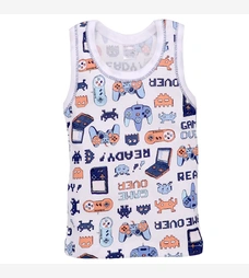 Дитяча майка для хлопчика, р.86-134 см, рібана, біла з принтом фото на tatoshka.ua