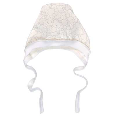 Дитячий чепчик уні, інтерлок, молочний з принтом