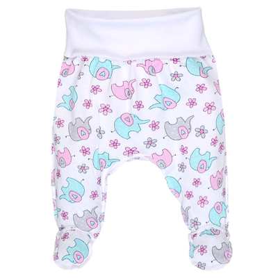 Ползунки на резинке для девочки, 56-74см, кулир, белый с принтом
