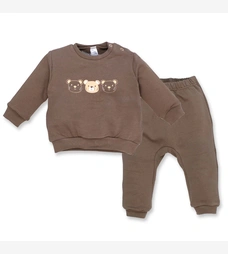 Костюм дитячий комлектом, р.74-92 см, петельний футер, коричневий з аплікацєю фото на tatoshka.ua