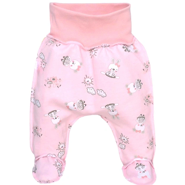 Ползунки на резинке для девочки, 50-74см, футер, розовые с принтом фото Татошка