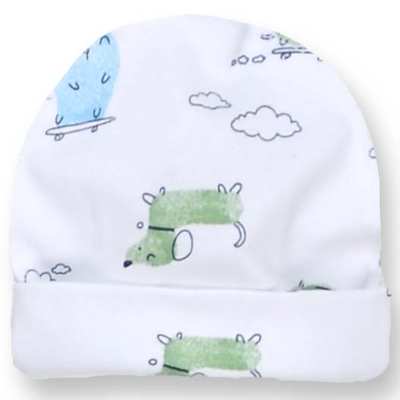Детская шапочка, р 36-42 г, рибана, белая с принтом