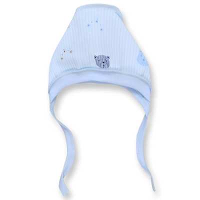 Дитячий чепчик уні р.50-56 см, інтерлок рапорт, блакитний з принтом