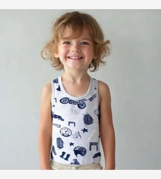 Дитяча майка для хлопчика, р.86-134 см, рібана, сірий меланж з принтом фото на tatoshka.ua