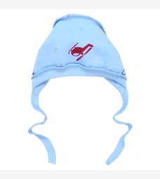 Дитячий чепчик для хлопчика, футер, блакитний з принтом фото на tatoshka.ua