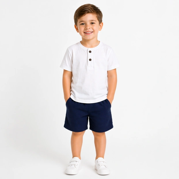 Комплект дитячий уні, р.116-134 см, муслін, білий з синім фото Татошка