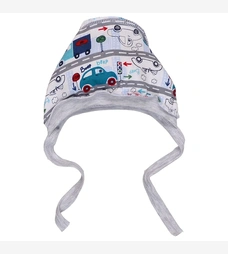 Дитячий чепчик для хлопчика,інтерлок, сірий з принтом фото на tatoshka.ua