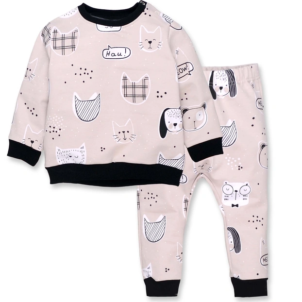 Костюм дитячий комлектом, р.80-98 см, петельний футер, бежевий з принтом фото Татошка