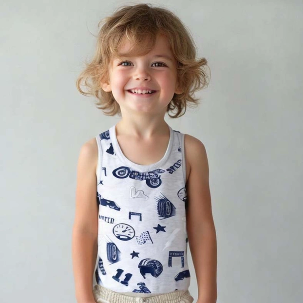 Дитяча майка для хлопчика, р.86-134 см, рібана, сірий меланж з принтом фото Татошка