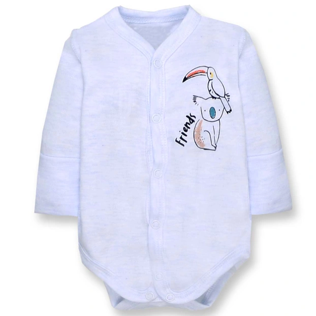 Полукомбинезон уни, 50-56 см, интерлок, голубой меланж с аппликацией, ручка трансформер. фото Татошка