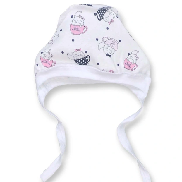 Детский чепчик для девочки, рибана, белый с принтом. фото Татошка