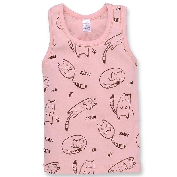 Дитяча майка для дівчинки, р.80-134 см, рібана, рожева з принтом фото Татошка