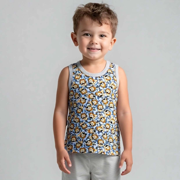 Дитяча майка для хлопчика, р.80-92 см, рібана, блакитна з принтом фото Татошка