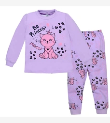 Дитяча піжама для дівчинки, р.104-164 см, футер, фіолетова з принтом фото на tatoshka.ua