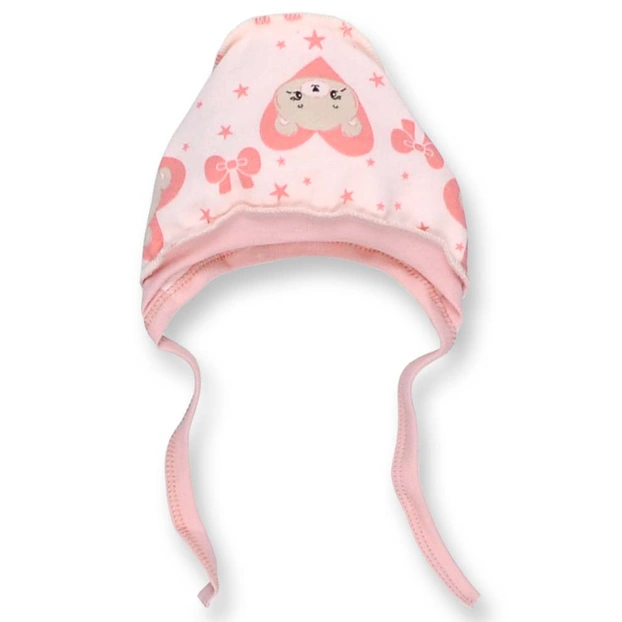 Дитячий чепчик для дівчинки р.50-56 см, футер з начісом, рожевий з принтом фото Татошка