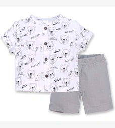 Комплект дитячий уні, р.80-86 см, муслін, білий з принтом фото на tatoshka.ua