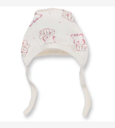 Дитячий чепчик для дівчинки, інтерлок, молочний з принтом фото на tatoshka.ua