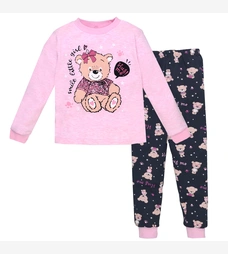 Дитяча піжама для дівчинки, р.104-164 см,інтерлок, рожева з аплікацією фото на tatoshka.ua