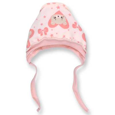 Дитячий чепчик для дівчинки р.50-56 см, футер з начісом, рожевий з принтом
