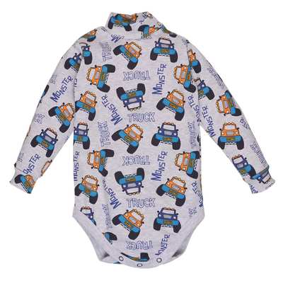 Дитяче боді-гольф з довгим рукавом для хлопчика, р.74-98 см, рібана, сірий з принтом