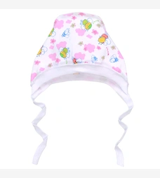 Детский чепчик для девочки, интерлок, белый с принтом. фото на tatoshka.ua