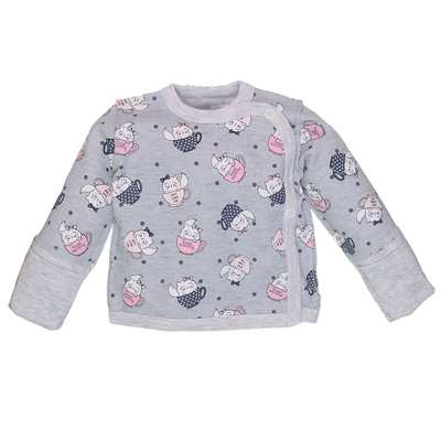 Распашонка для девочки, 50-62 см, футер 100% хлопок, серый с принтом