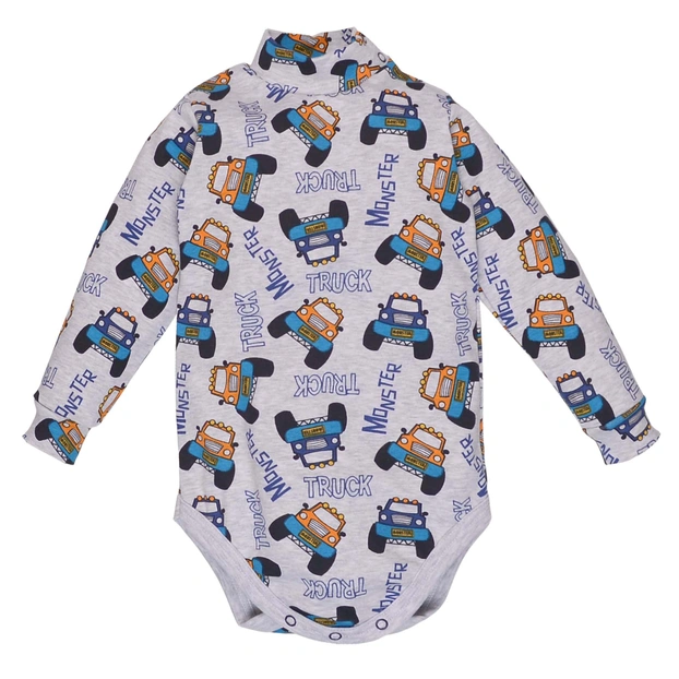 Дитяче боді-гольф з довгим рукавом для хлопчика, р.74-98 см, рібана, сірий з принтом фото Татошка