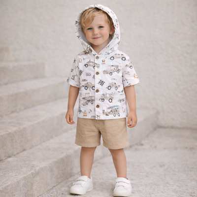 Комплект дитячий для хлопчика, р.92-110 см, муслін, білий з принтом