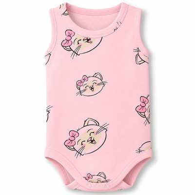 Боди-майка для девочки, 68-86см, рибана 100% хлопок, розовый с принтом