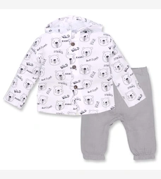 Комплект дитячий уні, р.74-98 см, муслін, білий з принтом фото на tatoshka.ua