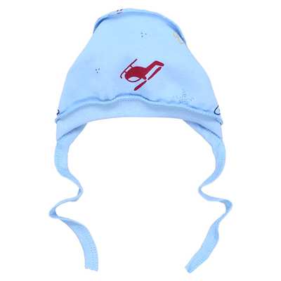 Дитячий чепчик для хлопчика, футер, блакитний з принтом