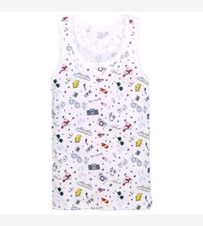 Дитяча майка для хлопчика, р.86-146 см, рібана, біла з принтом фото на tatoshka.ua