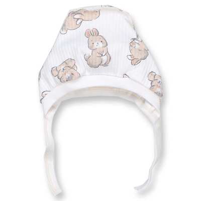 Детский чепчик уни, интерлок рапорт, молочный с принтом